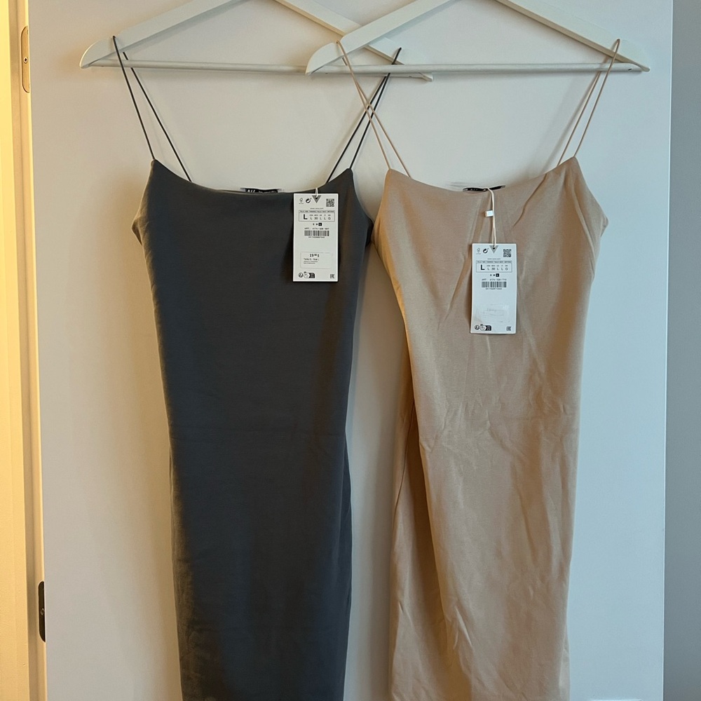 Brand New Zara Gray and Beige Slip Dresses